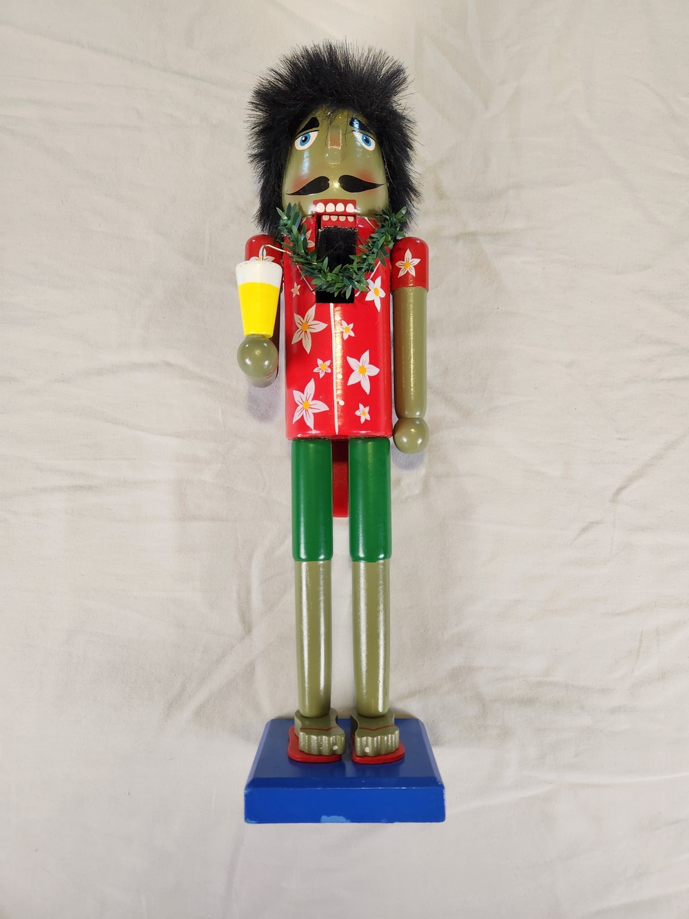 Hawaiian Floral Tiki Bartender Hand Painted Wooden 16" Christmas Nutcracker